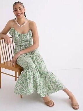 Jcrew Green Floral tiered Maxi Dress